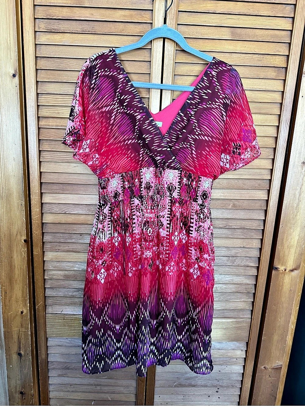Dress Barn Printed Mini Dress Pink & Purple Size 10P Like New